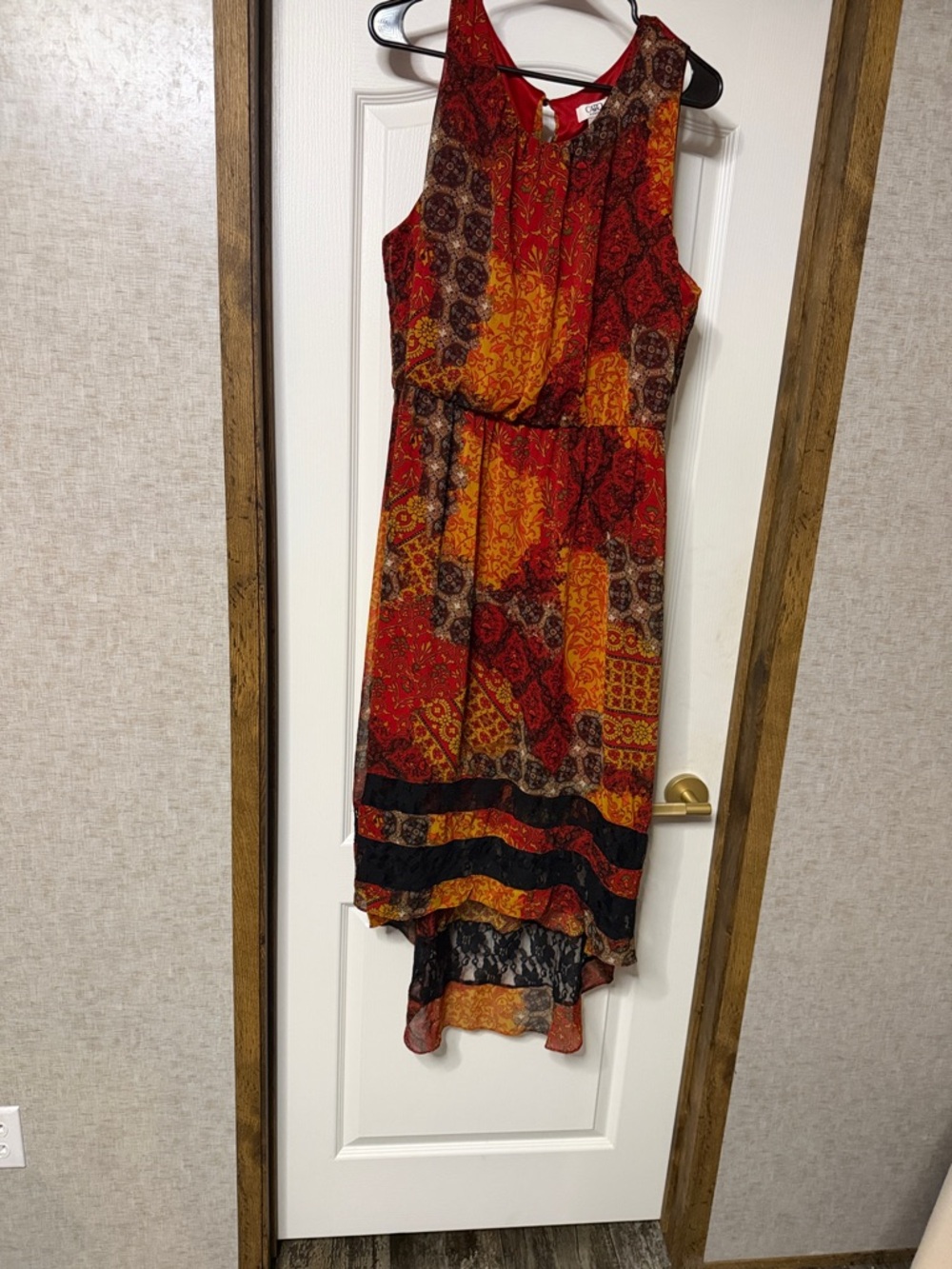 Women's Red & Orange Patchwork High-Low Dress